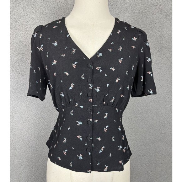 Levi's Tops - Levi's Women's Dolores Short-Sleeve Button Up Tie Back Blouse Black Size XS NWTs